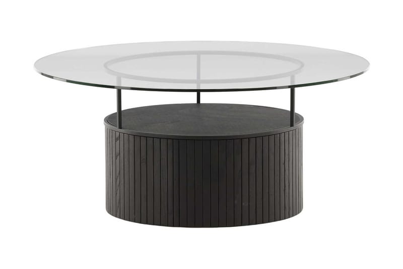 Bovall 90 cm Rundt Sofabord med Oppbevaring i Glass og Tre - Klar - Møbler - Bord - Sofabord & salongbord - Sofabord med oppbevaring
