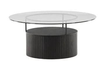 Bovall 90 cm Rundt Sofabord med Oppbevaring i Glass og Tre - Klar - Møbler - Bord - Sofabord & salongbord - Sofabord med oppbevaring