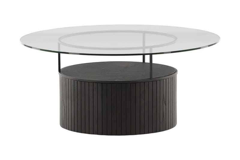 Bovall 90 cm Rundt Sofabord med Oppbevaring i Glass og Tre - Klar - Møbler - Bord - Sofabord & salongbord - Sofabord med oppbevaring
