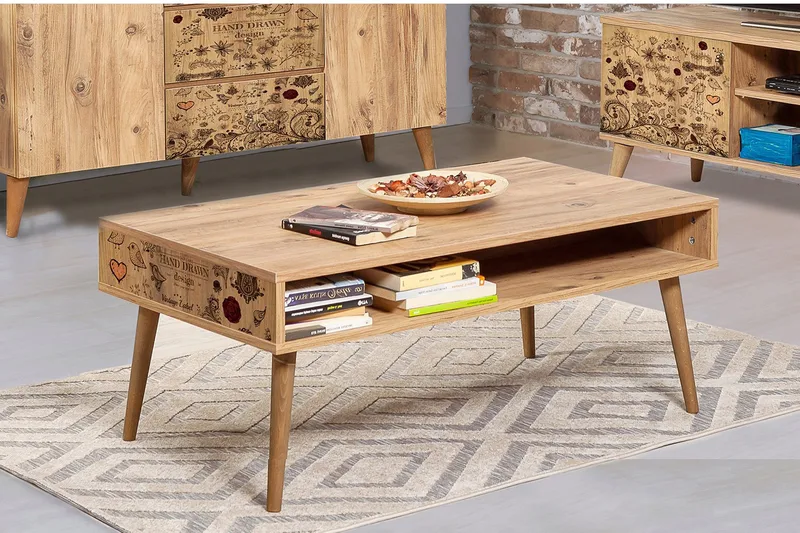 Brokind Sofabord 110 cm med Oppbevaring Hylle Fugler - Natur - Møbler - Bord - Sofabord & salongbord - Sofabord med oppbevaring