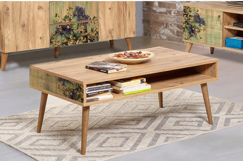 Brokind Sofabord 110 cm med Oppbevaring Hylle - Natur/Grønn - Møbler - Bord - Sofabord & salongbord - Sofabord med oppbevaring