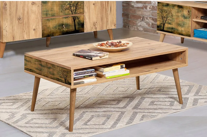 Brokind Sofabord 110 cm med Oppbevaring Hylle Tre - Natur - Møbler - Bord - Sofabord & salongbord - Sofabord med oppbevaring