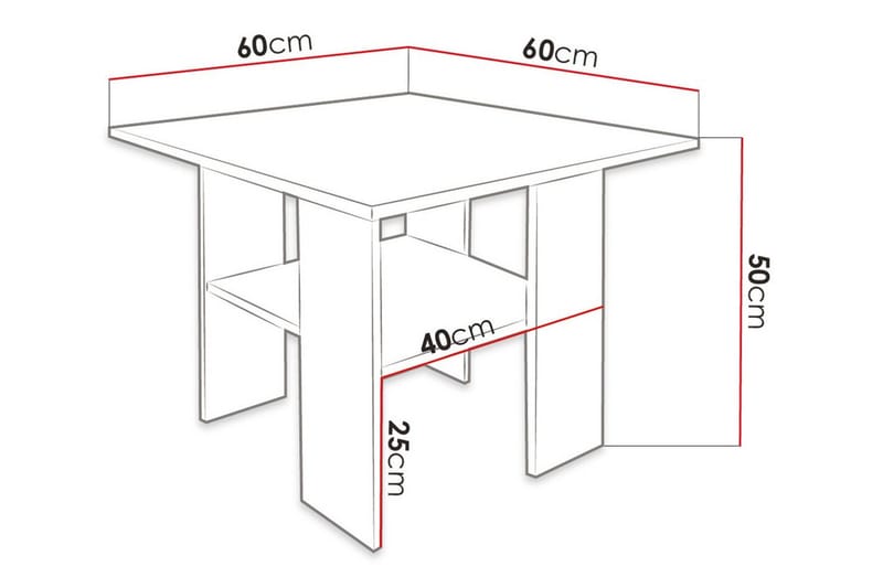 Carnew 60 cm Firkantet Sofabord med Hylle i Mørkt Tre - Svart - Møbler - Bord - Sofabord & salongbord