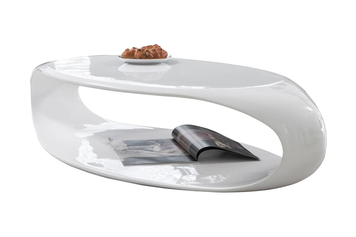 Sofabord Caturano 120 cm Ovalt med Oppbevaring Hylle - Glassfiber/Hvit - Sofabord & salongbord