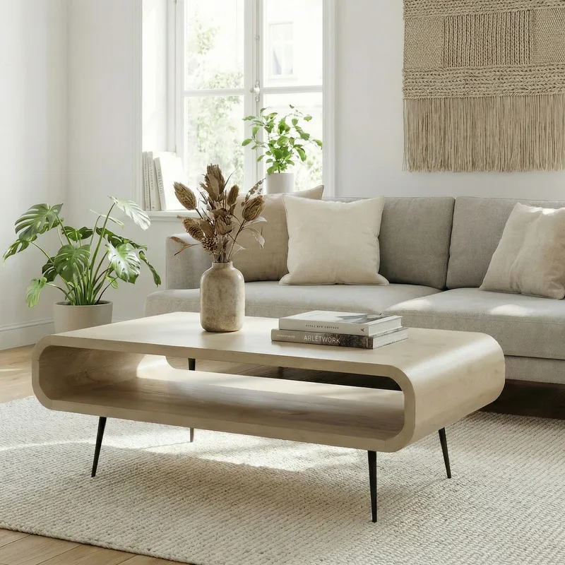Cevik sofabord 90 cm i massivt mangotre - hvitvasket - Møbler - Bord - Sofabord & salongbord - Sofabord med oppbevaring