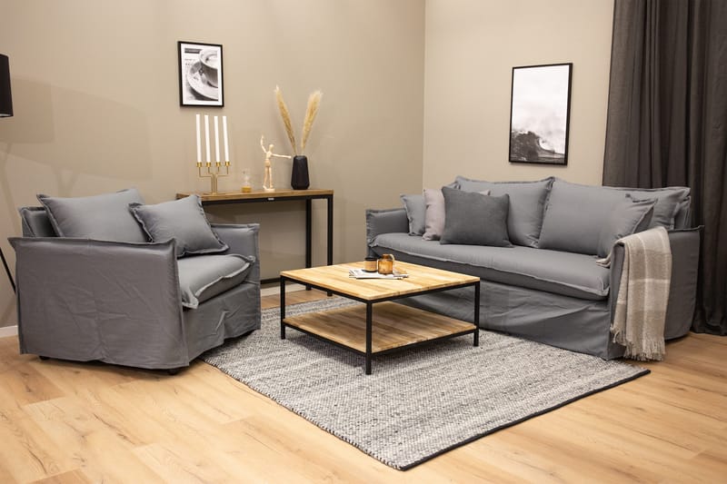 Cirebon Sofabord 80 cm med Oppbevaringshylle, Brun/Sort