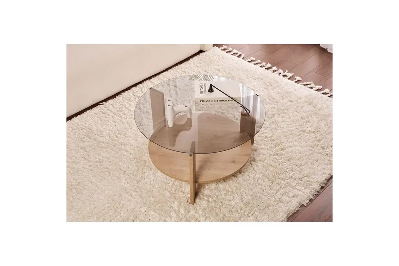 Sofabord Clara 75 cm med Glassplate - Safireik / Fume - Møbler - Bord - Sofabord & salongbord