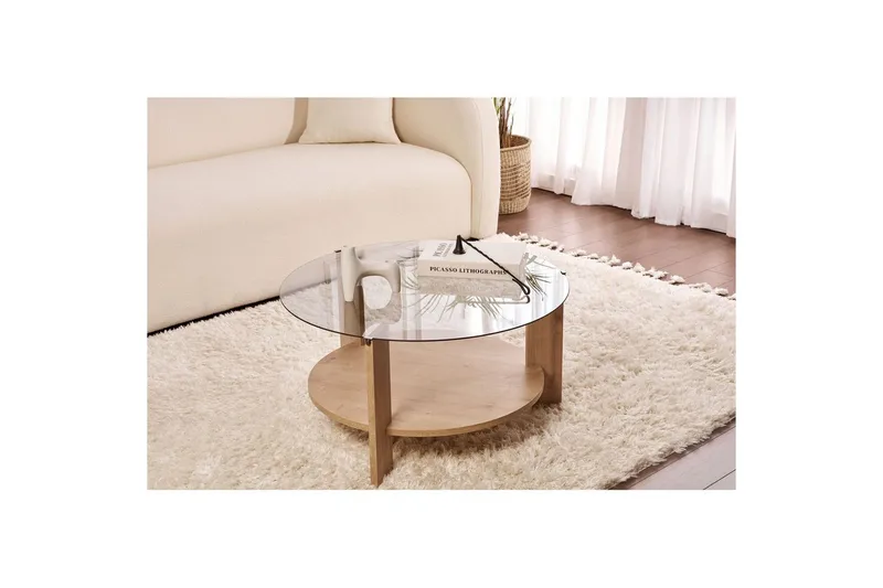 Sofabord Clara 75 cm med Glassplate - Safireik / Fume - Møbler - Bord - Sofabord & salongbord