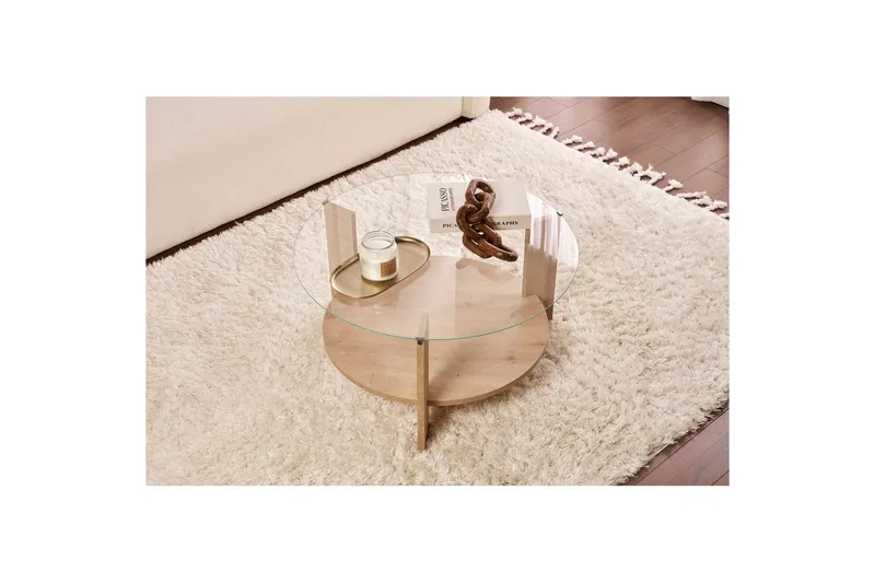 Sofabord Clara 75 cm med Glassplate - Safireik / Transparent - Møbler - Bord - Sofabord & salongbord