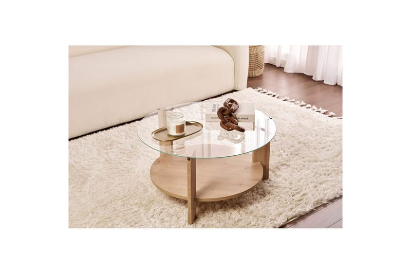 Sofabord Clara 75 cm med Glassplate - Safireik / Transparent - Møbler - Bord - Sofabord & salongbord