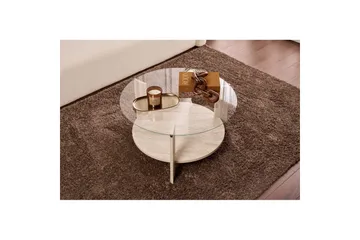 Sofabord Clara 75 cm med Glassplate - Travertin / Transparent - Møbler - Bord - Sofabord & salongbord