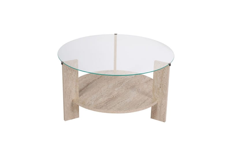 Sofabord Clara 75 cm med Glassplate - Travertin / Transparent - Møbler - Bord - Sofabord & salongbord
