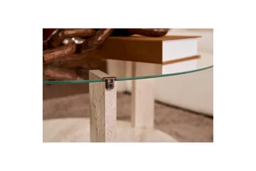 Sofabord Clara 75 cm med Glassplate - Travertin / Transparent - Møbler - Bord - Sofabord & salongbord