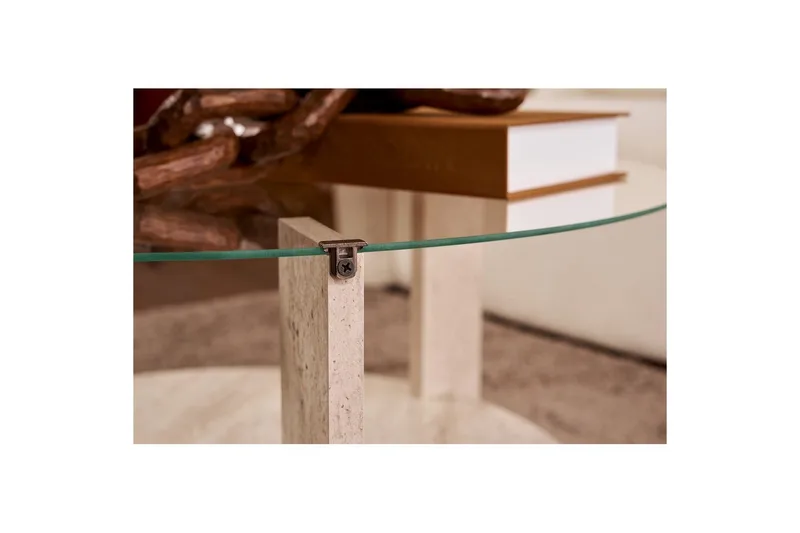 Sofabord Clara 75 cm med Glassplate - Travertin / Transparent - Møbler - Bord - Sofabord & salongbord