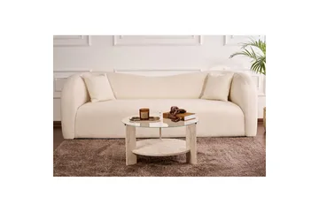 Sofabord Clara 75 cm med Glassplate - Travertin / Transparent - Møbler - Bord - Sofabord & salongbord