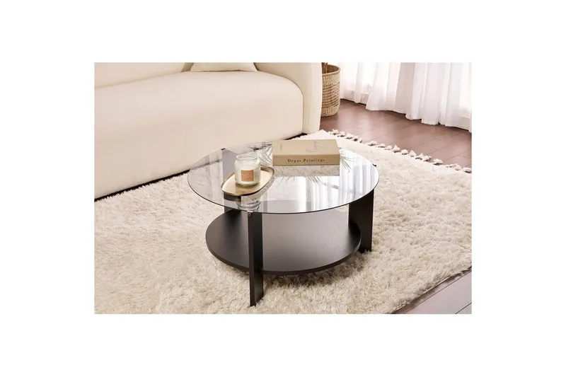 Sofabord Clara 75 cm med Glassplate - Tre Svart / Røykfarget - Møbler - Bord - Sofabord & salongbord