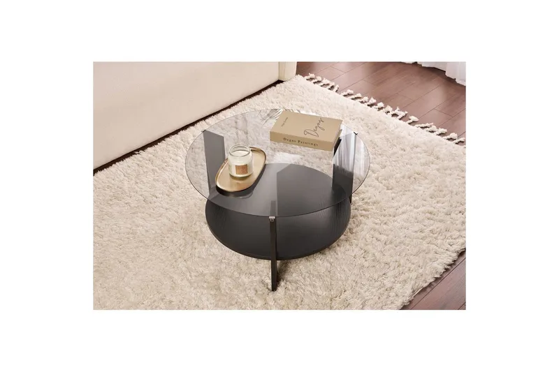 Sofabord Clara 75 cm med Glassplate - Tre Svart / Røykfarget - Møbler - Bord - Sofabord & salongbord