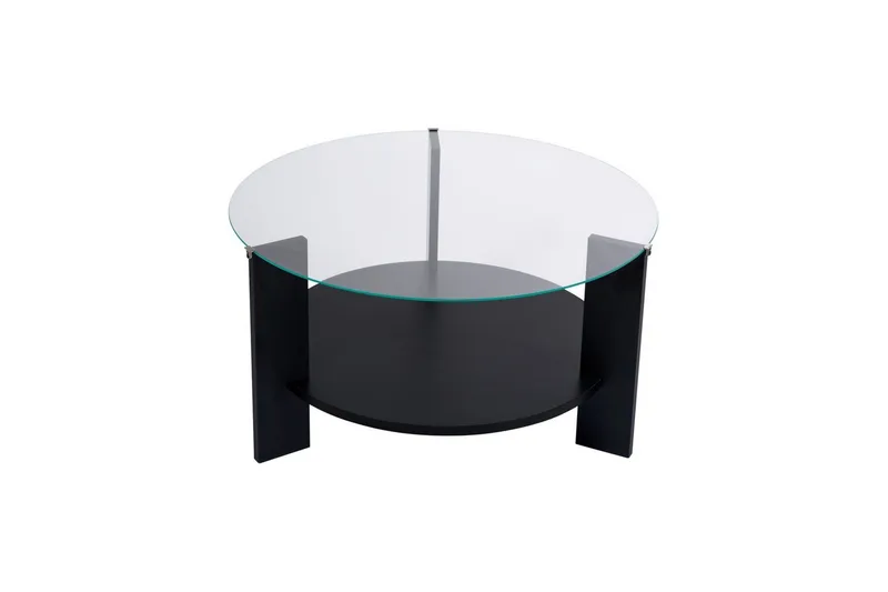 Sofabord Clara 75 cm med Glassplate, Tre Svart / Transparent