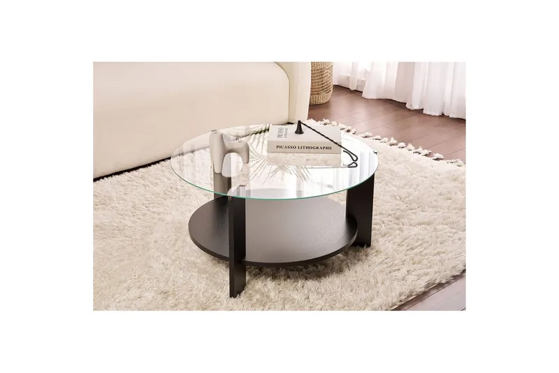 Sofabord Clara 75 cm med Glassplate - Tre Svart / Transparent - Møbler - Bord - Sofabord & salongbord