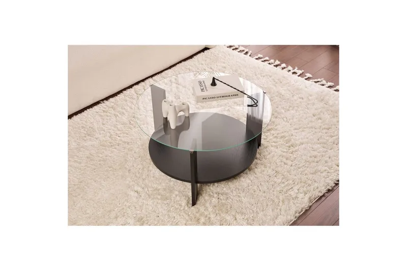 Sofabord Clara 75 cm med Glassplate - Tre Svart / Transparent - Møbler - Bord - Sofabord & salongbord