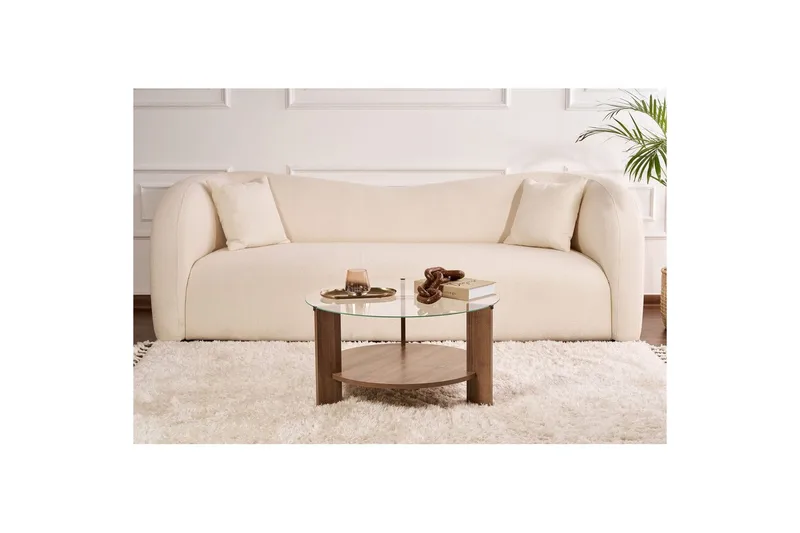 Sofabord Clara 75 cm med Glassplate - Valnøtt / Transparent - Møbler - Bord - Sofabord & salongbord