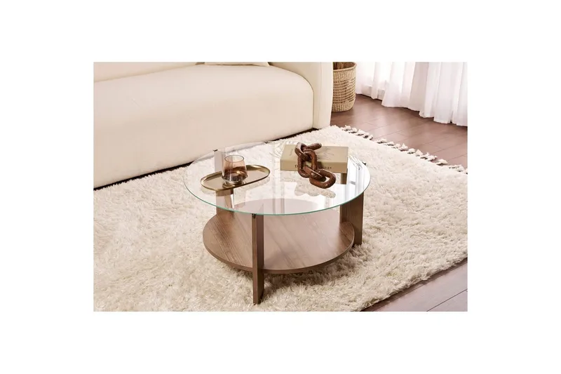 Sofabord Clara 75 cm med Glassplate - Valnøtt / Transparent - Møbler - Bord - Sofabord & salongbord