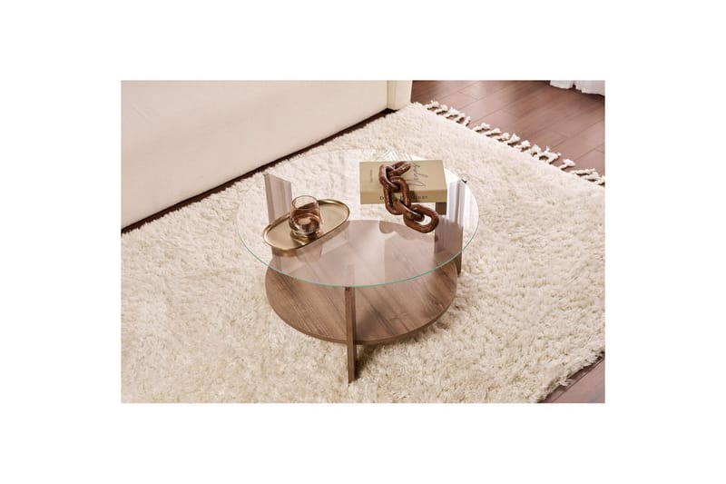 Sofabord Clara 75 cm med Glassplate - Valnøtt / Transparent - Møbler - Bord - Sofabord & salongbord
