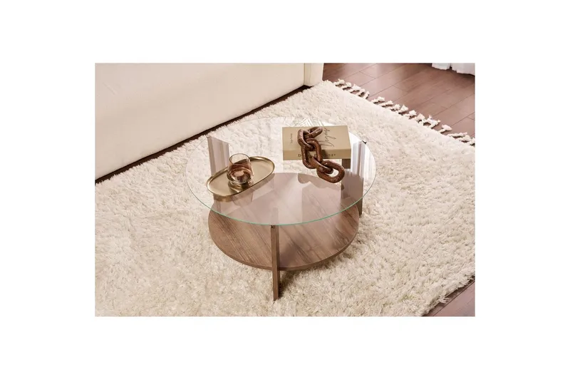 Sofabord Clara 75 cm med Glassplate - Valnøtt / Transparent - Møbler - Bord - Sofabord & salongbord