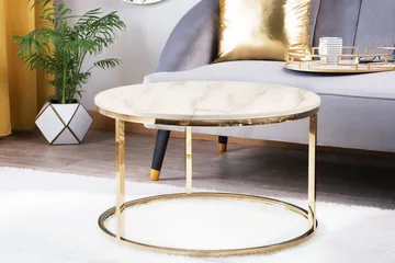 Coralla Sofabord 70 cm Rundt Marmormønster - Hvit/Gull - Møbler - Bord - Sofabord & salongbord