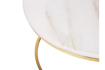 Coralla Sofabord 70 cm Rundt Marmormønster - Hvit/Gull - Møbler - Bord - Sofabord & salongbord