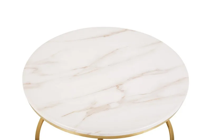 Coralla Sofabord 70 cm Rundt Marmormønster - Hvit/Gull - Møbler - Bord - Sofabord & salongbord
