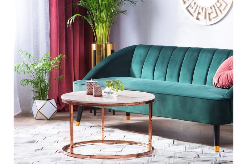 Coralla Sofabord 70 cm Rundt Marmormønster, Hvit/Kobber