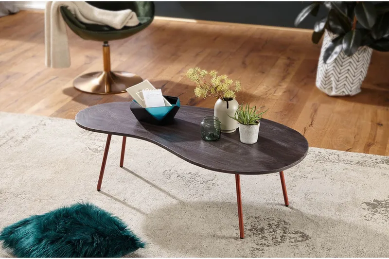 Corkrean Sofabord 122 cm Njurformat - Massivt Tre/Mørkegrå/Kobber - Møbler - Bord - Sofabord & salongbord