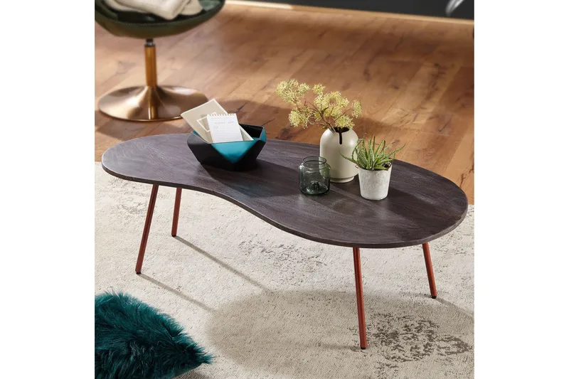 Corkrean Sofabord 122 cm Njurformat - Massivt Tre/Mørkegrå/Kobber - Møbler - Bord - Sofabord & salongbord