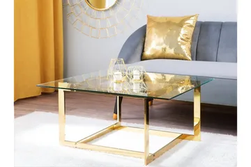 Crystal 80 cm Kvadratisk Sofabord med Geometrisk Understell i Glass - Klar - Møbler - Bord - Sofabord & salongbord