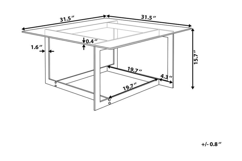 Crystal 80 cm Kvadratisk Sofabord med Geometrisk Understell i Glass - Klar - Møbler - Bord - Sofabord & salongbord