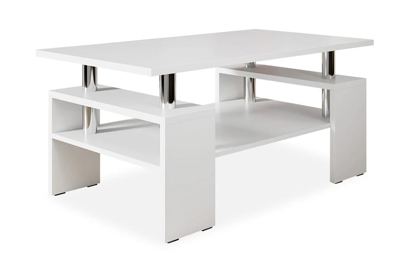 Sofabord Cubella 110 cm med Oppbevaringshyller - Hvit/Krom - Sofabord & salongbord
