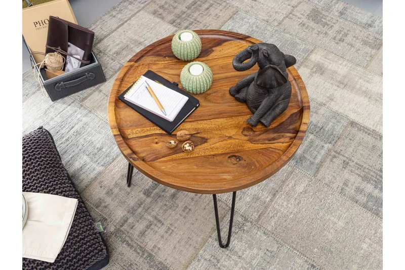 Dannemare Sofabord 60 cm Rundt - Massivt Tre/Svart - Møbler - Bord - Sofabord & salongbord