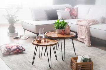 Dannemare Sofabord 60 cm Rundt - Massivt Tre/Svart - Møbler - Bord - Sofabord & salongbord