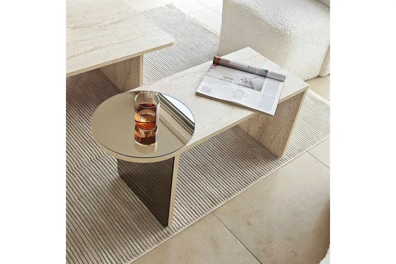 Dasina Sett med bord 105 cm - Travertin - Møbler - Bord - Sofabord & salongbord