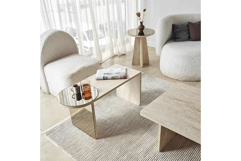 Dasina Sett med bord 105 cm - Travertin - Møbler - Bord - Sofabord & salongbord