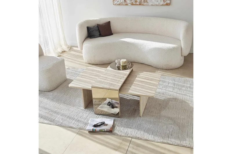 Dasina Sett med bord 105 cm - Travertin - Møbler - Bord - Sofabord & salongbord