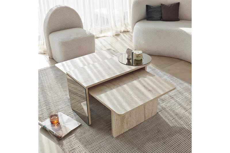 Dasina Sett med bord 105 cm - Travertin - Møbler - Bord - Sofabord & salongbord