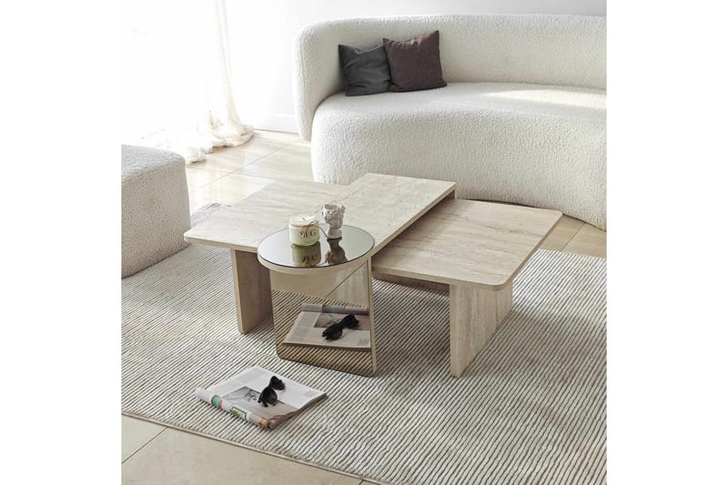 Dasina Sett med bord 105 cm - Travertin - Møbler - Bord - Sofabord & salongbord