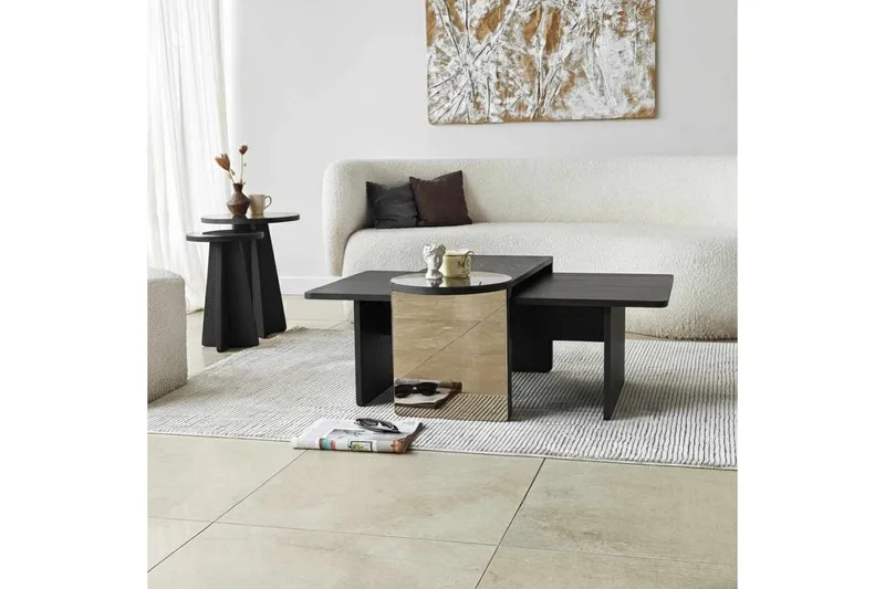 Dasina Sett med bord 82 cm - Svart - Møbler - Bord - Sofabord & salongbord