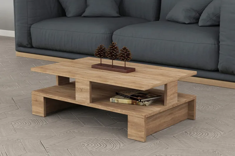 Decorta Sofabord 80 cm med Oppbevaringshylle - Eikefarge - Møbler - Bord - Sofabord & salongbord - Sofabord med oppbevaring