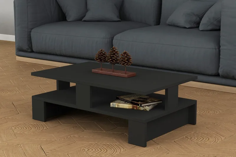 Decorta Sofabord 80 cm med Oppbevaringshylle - Mørkegrå - Møbler - Bord - Sofabord & salongbord - Sofabord med oppbevaring