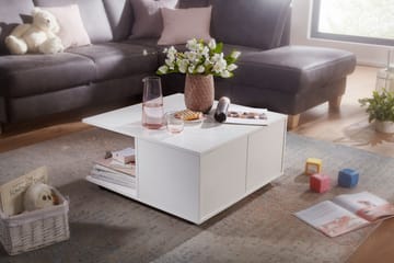 Delgadillo Kvadratisk Sofabord 70 cm med Skuffer og Hjul i Malt Tre - Hvit - Møbler - Bord - Sofabord & salongbord - Sofabord med hjul
