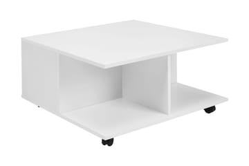 Delgadillo Kvadratisk Sofabord 70 cm med Skuffer og Hjul i Malt Tre - Hvit - Møbler - Bord - Sofabord & salongbord - Sofabord med hjul