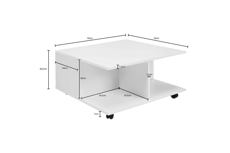 Delgadillo Kvadratisk Sofabord 70 cm med Skuffer og Hjul i Malt Tre - Hvit - Møbler - Bord - Sofabord & salongbord - Sofabord med hjul
